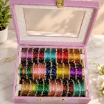 GlitzGifts Multicolor Designer Glass Bangles Set with Pearl & Stone Work