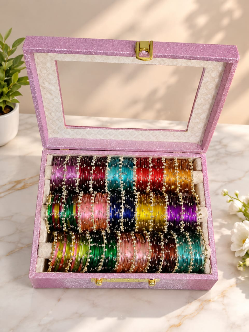 096b69d5-5f84-48b5-8832-0c991ebe8d29 GlitzGifts Multicolor Designer Glass Bangles Set with Pearl & Stone Work - Image 1