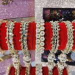 Premium Fancy red Set with Golden AD Stone & Pearl Latkan Bangles