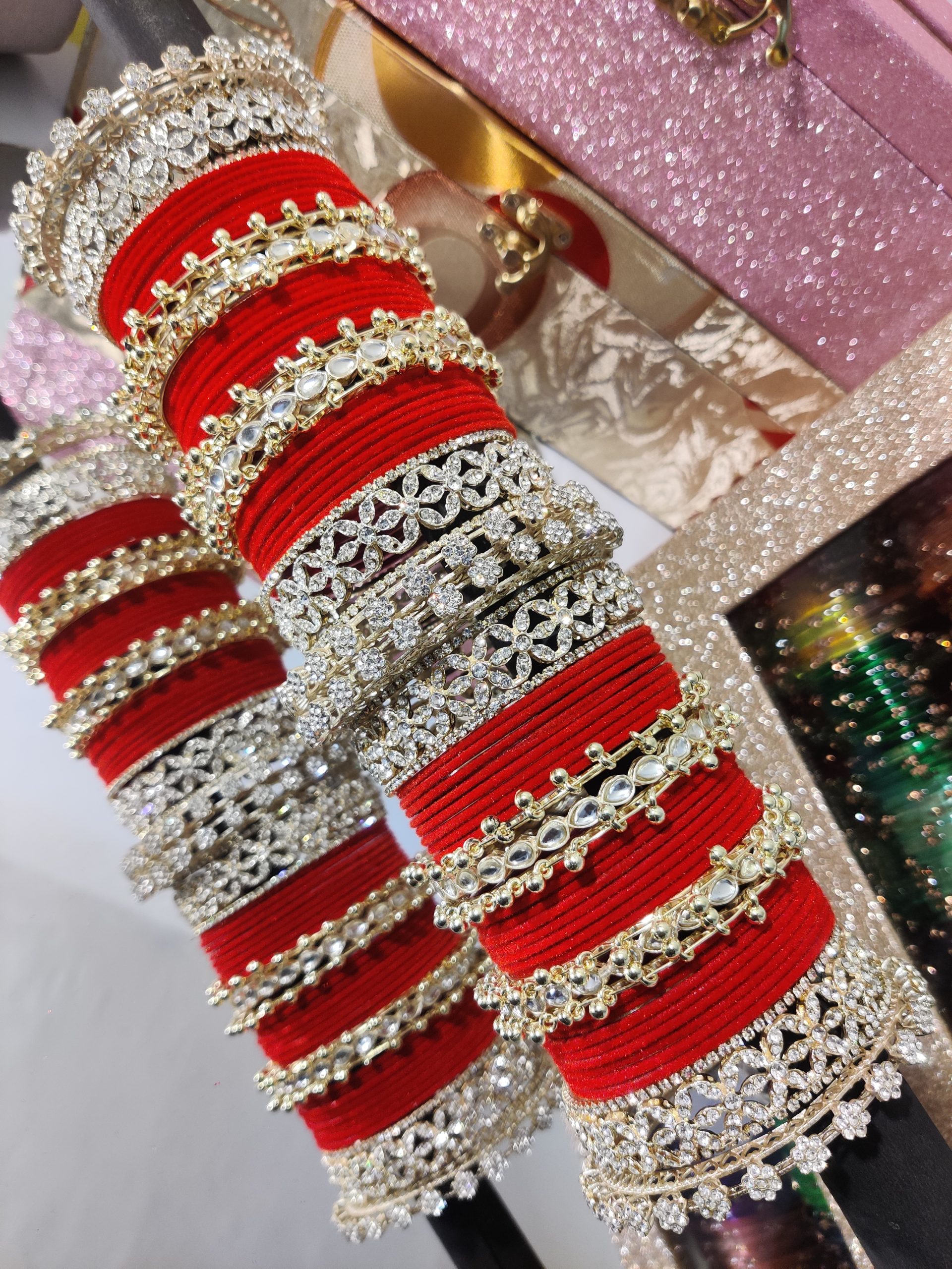 IMG_20261008_231105 KARWA CHAUTH SPECIAL RED VELVET KASHMIRI BANGLE SET - Image 1